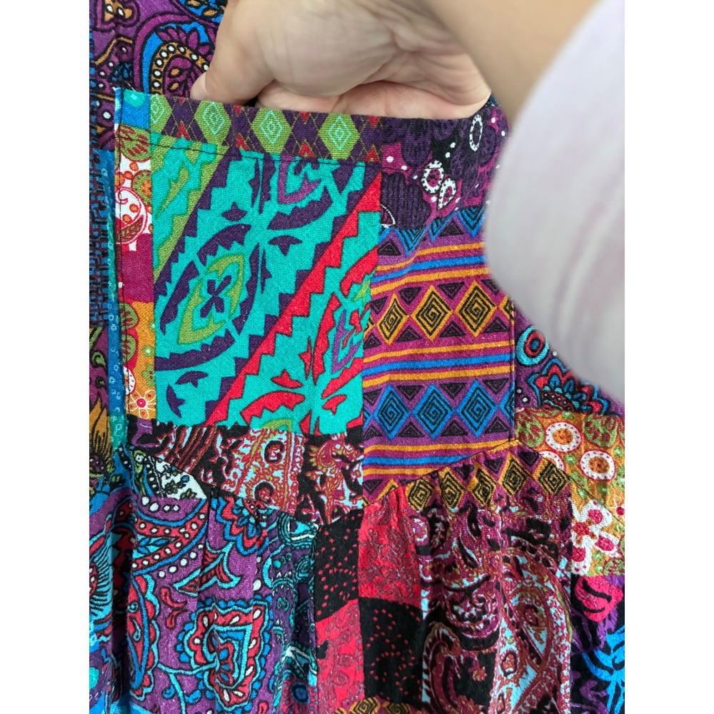 Unbranded Patchwork Overalls Womens Medium Purple Blue Boho Paisley Jumpsuit - Picture 6 of 8